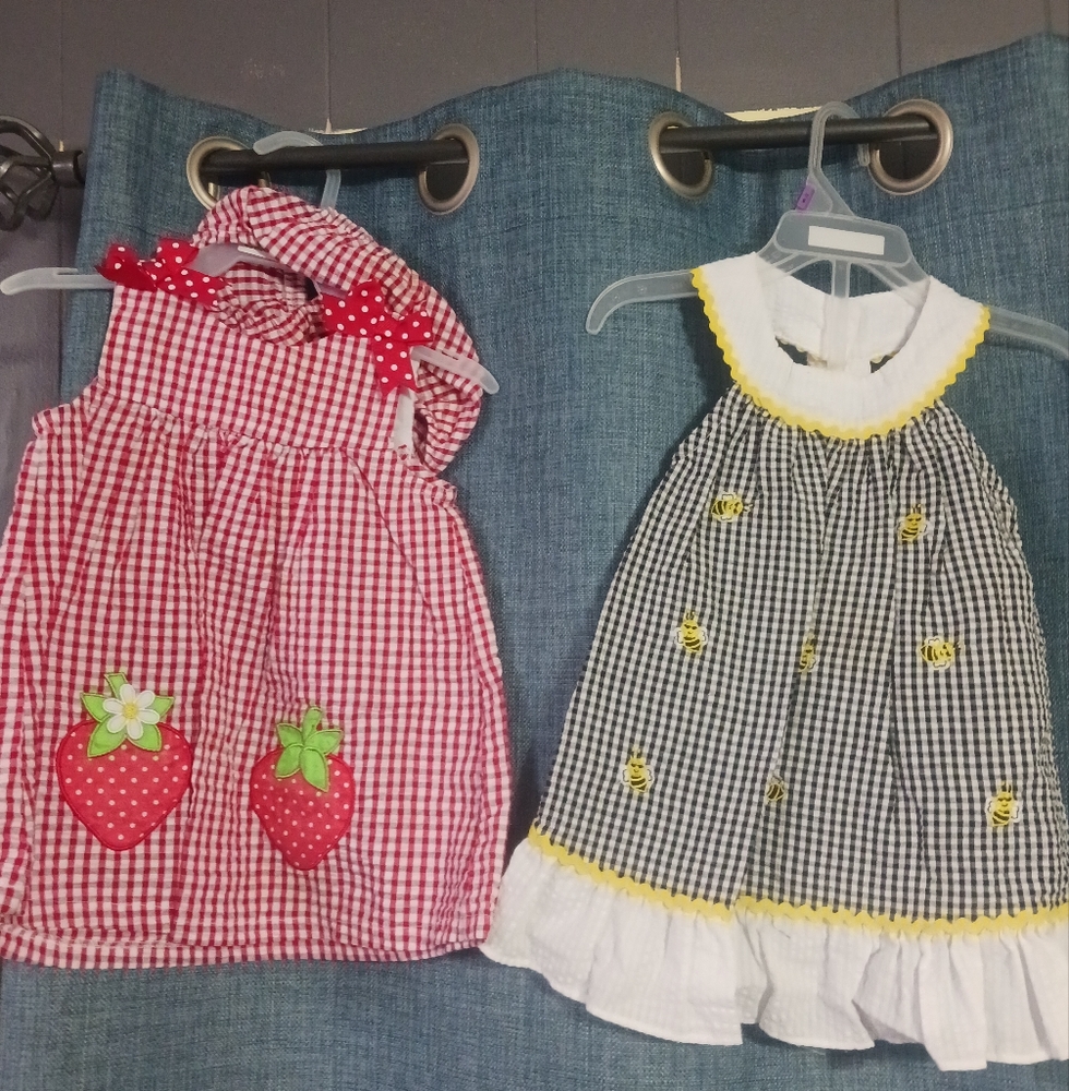 2 x 12 month outfit sets with dresses and bloomers. Rare Editions Brand